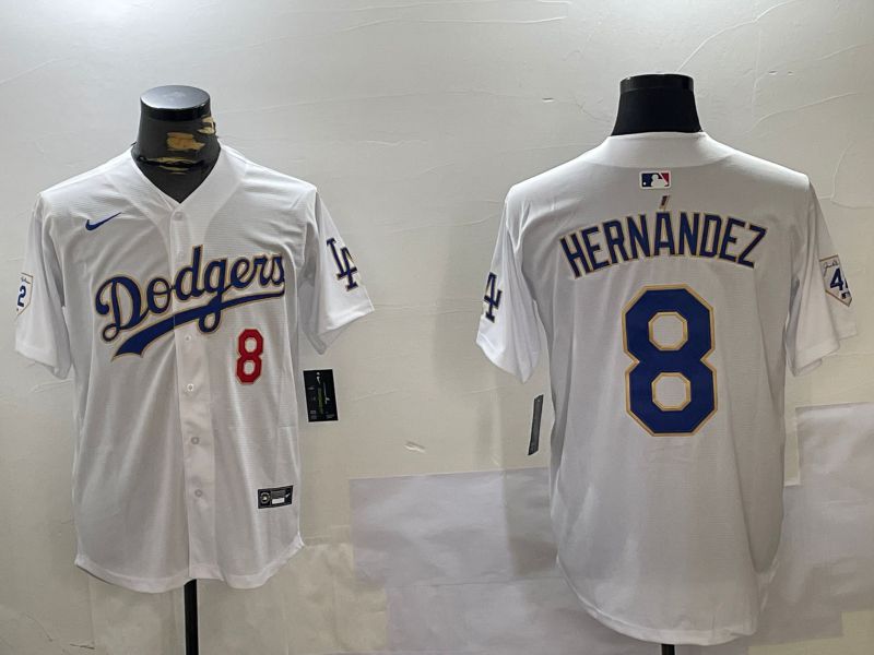 Men Los Angeles Dodgers #8 Hernandez White Gold Game 2024 Nike MLB Jersey style 11203